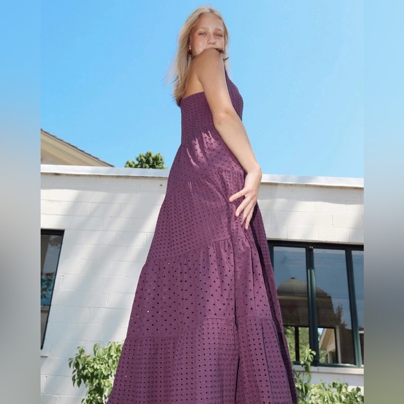Self Contrast Anthropologie Cabana Maxi Dress Eyelet Plum - Picture 5 of 7